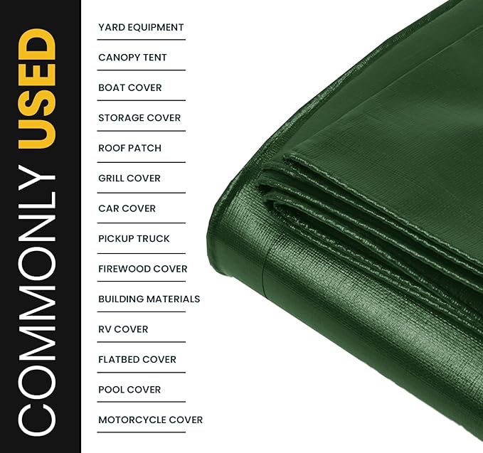 PROTARP Extra Heavy Duty 16 Mil Tarp Cover, Waterproof, UV Resistant, Rip and Tear Proof, Poly Tarpaulin with Reinforced Edges for Roof, Camping, Patio, Pool, Boat. (Green/Black 20′ X 40′)