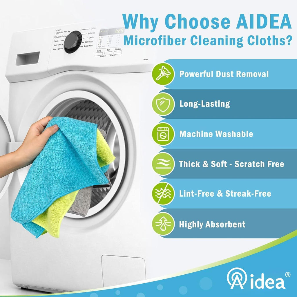 AIDEA Microfiber Cleaning Cloth-8PK, Soft Microfiber Towels for Cars, Absorbent Cleaning Rags, Lint-Free Streak-Free Wash Cloths for House, Kitchen, Window(12in.x16in.)