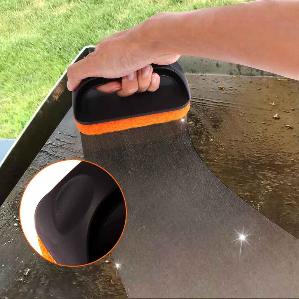 Upgraded 6-Piece Griddle Cleaning Kit for Blackstone, Flat Top Grill Cleaner Non-Scratch Scouring Pads for Kitchen - Heavy-Duty 5 Griddle Scrubber Pads with 1 Handle