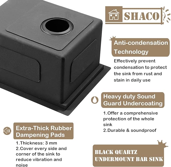 SHACO 15x19 Inch Black Undermount Bar Sink, Ledge Workstation Small Kitchen Sink, Black Stainless Steel RV Kitchen Single Bowl Wet Bar Prep Sink with Dish Grid & Drain & Cutting Board