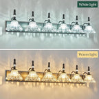 Vintage Bathroom Vanity Light, 6-Light Black Vanity Lighting Fixture with Flower Glass Shade, Bathroom Lighting Fixtures Over Mirror