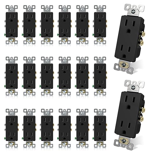 ELEGRP Decorator Receptacle, 15A 125V Standard Electrical Wall Outlet, 2 Pole 3 Wire, No-Tamper Resistant, NEMA 5-15R, Self-Grounding Residential Grade Outlet, UL (Glossy Black, 20 Pack)