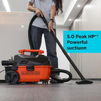 BLACK+DECKER BDXV18905P-4 Wet Dry Vacuum 4 Gallon 5.0 Peak HP Wet Dry Vac with Accessories, Powerful Suction with Blower fuction, Small Vacuum Cleaner for Outdoor, Garage, Home and Car