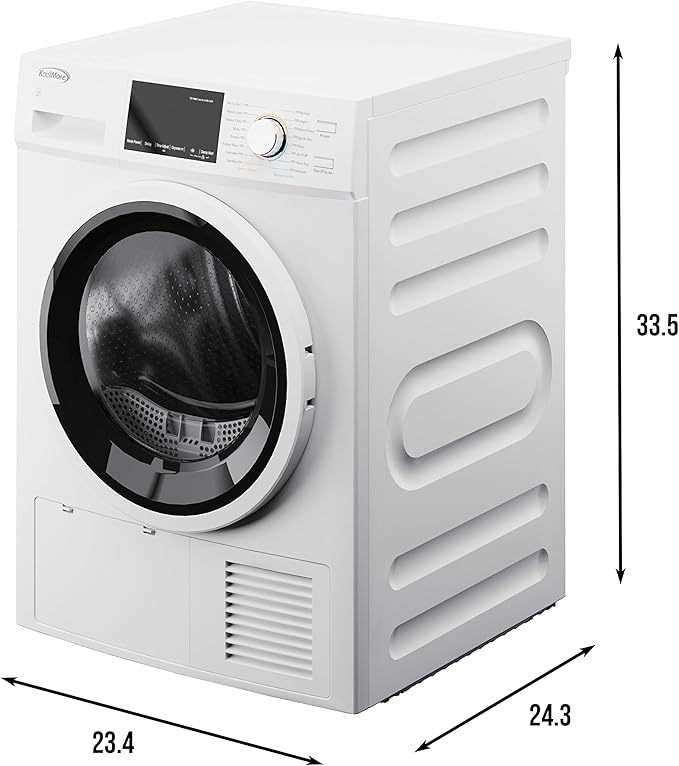 KoolMore FLD-5CWHP Electric Ventless Heat Pump Dryer, 4.4 Cu. Ft, for Small Home or Apartment, Stackable Unit, Wrinkle Prevention with Sensor Technology, 16 Drying Cycles [240V], Medium (24"), White