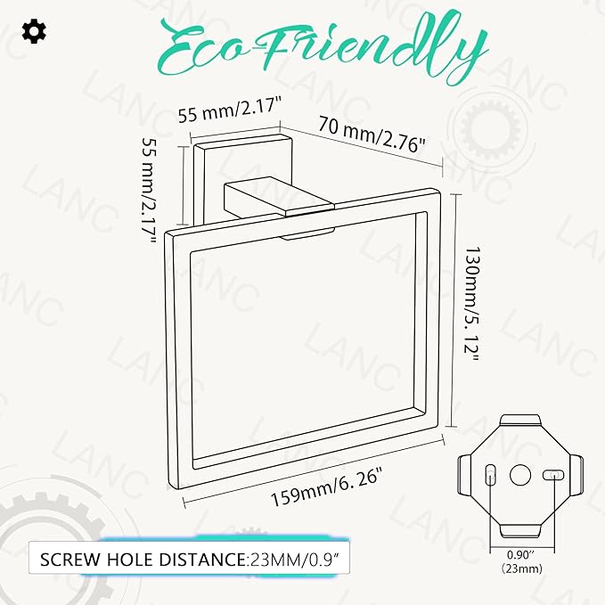 LANC Hand Towel Holder for Bathroom Wall Mount Matte Black Square Hand Towel Rings for Bathroom Hardware Accessories Kitchen Toilet SUS 304 Stainless Steel Shower Towel Hanger Racks, A8896MB