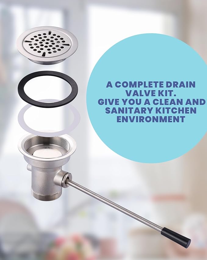 Commercial Sink Drain: 3-1/2" Sink Opening Waste Drain Valve - Brass Commercial Kitchen Sink Drain With Lever Handle - Prevents Sink Clogged Overflow For Commercial Restaurant Multi-Basin Sink