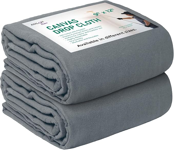 Canvas Drop Cloth for Painting 9x12 feet Pack of 2-8oz Painters Drop Cloths for Painting - All Purpose Canvas Tarps for Floor & Furniture Protection - Recycled Cotton Fabric