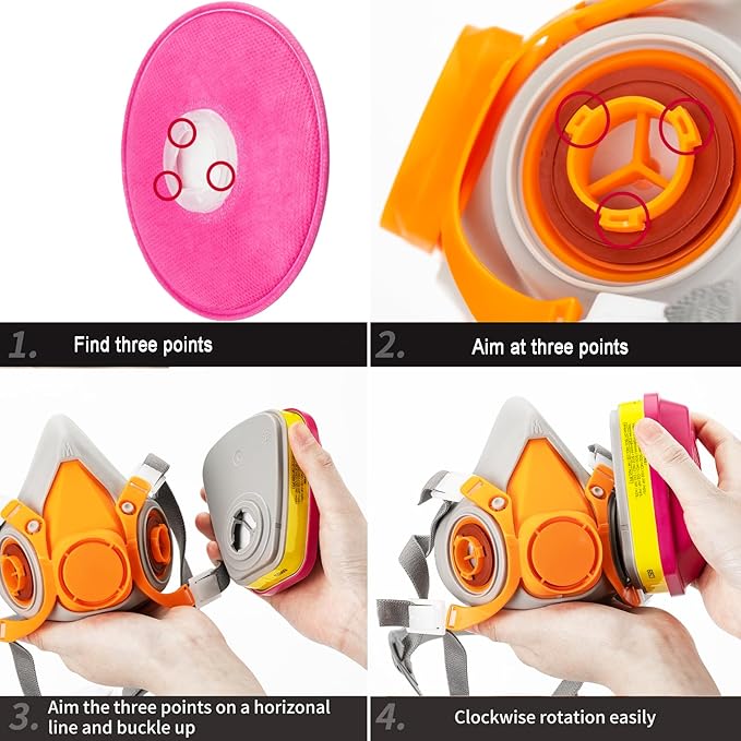 RANKSING Respirator Mask with Filters and Glasses to Against Dust Gases Fumes in Painting Spraying Sanding Orange/Pink