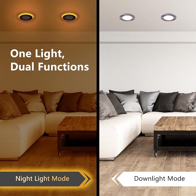 CycevSun Brushed Nickel Recessed Lighting 4 Inch with Night Light 16 Pack, Canless Ultra Thin Wafer Downlight Outdoor Exterior Soffit, Dimmable & 5CCT Selectable, 9W, ETL & Energy Star