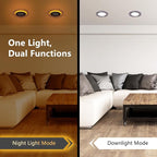 CycevSun Brushed Nickel Recessed Lighting 4 Inch with Night Light 16 Pack, Canless Ultra Thin Wafer Downlight Outdoor Exterior Soffit, Dimmable & 5CCT Selectable, 9W, ETL & Energy Star