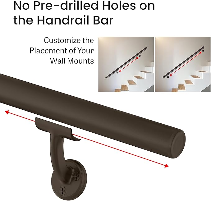 Meranti Aluminum Handrail for Indoor or Outdoor Steps and Stairs – Hand Rails for Elderly – DIY Complete Stair Railing Kit (AHR, Bronze Textured, 10' Length)