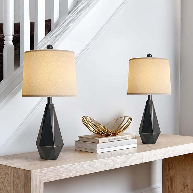 PoKat 23'' Farmhouse Table Lamps Set of 2, Black Bedside Lamps for Bedroom Night Stands, Modern Nightstand Lamps for Living Room, End Side Table, Black