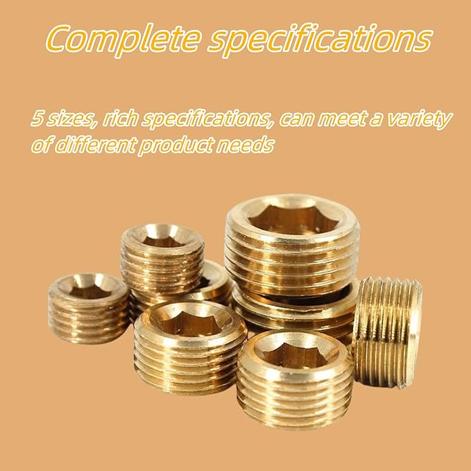 12PCS 1/2" NPT Brass Male Pipe Plug Fitting Hex Counter Sunk Pipe Plug (1/2" NPT)