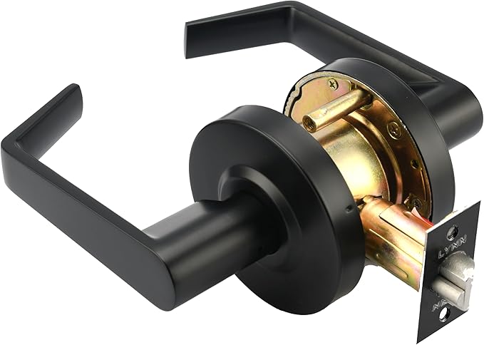 LYNN HARDWARE Commercial Door Lever Lock - Heavy-Duty Locking Door Handle, Designer Door Handles, Cylindrical Lever Lock, Non-Handed Grade 2 Door Handle, Matte Black, Passage/Closet
