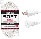 Iron Forge Cable 2 Prong Outdoor Extension Cord 50 ft, 16/2 SJTW 50 Foot White Extension Cord, Weatherproof - Great for Outdoor Lights, Deck, Patio