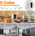 12 Pack Black 8 Inch 5CCT LED Recessed Ceiling Light with Night Light, Dimmable Canless Wafer Downlight, 2700K/3000K/3500K/4000K/5000K Selectable, Ultra-Thin, 15W, ETL