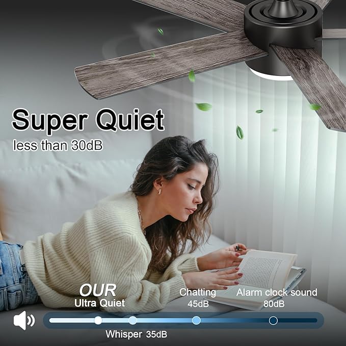 42 inch Black Ceiling Fans with Lights and Remote Control, LED Ceiling Fan Dimmable 3 CCT 6-Speed, Noiseless Modern Ceiling Fan for Bedroom, Living Room, Dining Room, ETL Listed