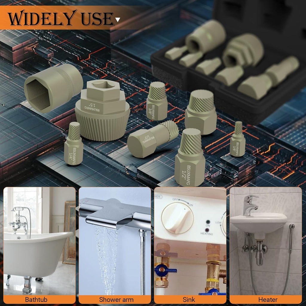 1.5" Tub Drain Extractor, 8PCS Pipe Nipple Extractor, Strong Grab Plumbing Tools, Remove The Old, Stubborn, Broken, Rusted Drain Tub Bathtub Stopper, with Solid Storage Case