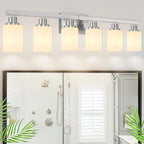 38" Bathroom Vanity Light, 6-Light Nickel Vanity Lights for Bathroom, Wall Sconce Lighting with Milky White Glass Shade, Wall Lights,Bath Vintage Wall Mounted Lamps for Mirror Bedroom