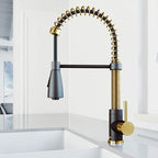 VIGO Brant 19'' H Single Handle Pull-Down Sprayer Kitchen Faucet in Matte Brushed Gold and Matte Black-VG02003MGMB