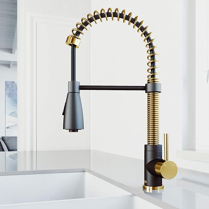 VIGO Brant 19'' H Single Handle Pull-Down Sprayer Kitchen Faucet in Matte Brushed Gold and Matte Black-VG02003MGMB