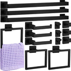 15-PCS 24inch Bathroom Towel Rack Set,Include 3pcs 24" Towel Holder,3pcs Hand Towel Ring,3pcs Toilet Paper Holder,6pcs Robe Hook-Matte Black