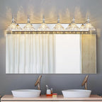 Vintage Bathroom Vanity Light, 6-Light Chrome Vanity Lighting Fixture with Flower Glass Shade, Bathroom Lighting Fixtures Over Mirror