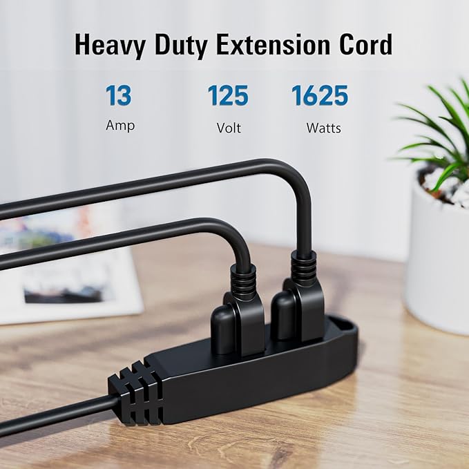 K KASONIC - 100-Feet 3 Outlet Extension Cord, UL Listed, 16/3 SJTW 3-Wire Grounded, 10 Amp 125 V 1625 Watts, Multi-Outlet Indoor/Outdoor Use, Black