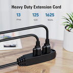 K KASONIC - 100-Feet 3 Outlet Extension Cord, UL Listed, 16/3 SJTW 3-Wire Grounded, 10 Amp 125 V 1625 Watts, Multi-Outlet Indoor/Outdoor Use, Black