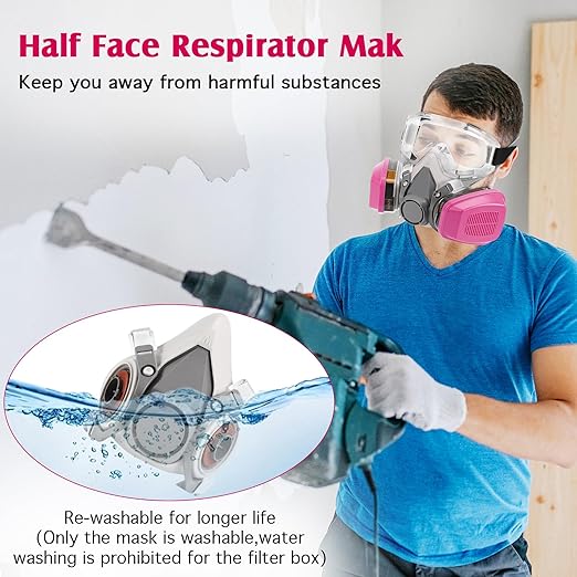Reusable Respirator Mask with Filters - Chemical Gas Dust Masks w/Goggles for Painting Spraying Sanding Welding Woodworking (60925)