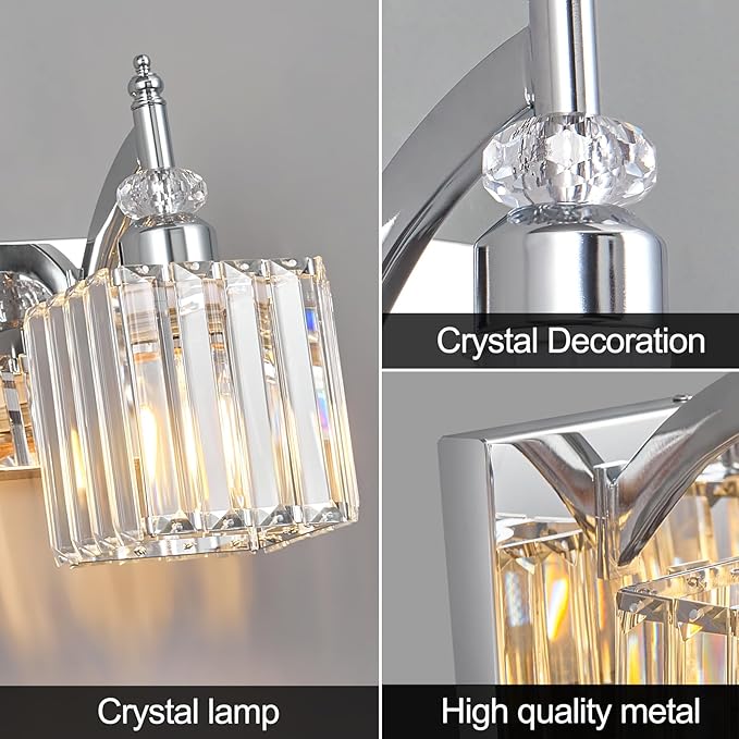 Crystal Vanity Lights Chrome 5 Light Bathroom Light Fixtures Over Mirror Modern Vanity Light for Bathroom