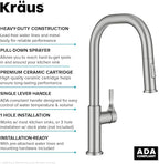 KRAUS Torak Pull Down Kitchen Faucet in Spot-Free Stainless Steel with 2 Function Sprayer, Pre-Attached Water Lines, and Mounting Hardware, KPF-2841SFS