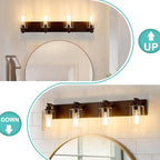 4-Light Bathroom Light Fixtures Modern ORB Vanity Lights for Bathroom Lighting Fixtures Over Mirror with Clear Glass Shade for Cabinet Mirror Bedroom Hallway