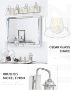 zeyu 28.5 Inch Bathroom Wall Light Over Mirror, 4-Light Vanity Lighting Fixture, Brushed Nickel Finish with Clear Glass Shade, ZSL72B-4W BN