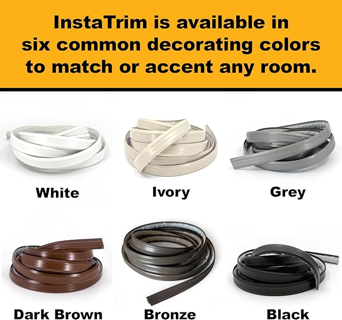 InstaTrim The Original Flexible Trim -10ft Black 3/4" Wide Caulk Tape - Adhesive Trim with Many Uses Including Caulking for Bathtubs, Sinks, Counters, Tile, Floors - Made in USA