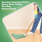 Matthew Cleaning Screw-on Heavy Duty Cotton Wet Mop Replacement Heads(Green, Large,6 Pack) with 2 Pack Microfiber Cloth for Residential & Commercial Floor Cleaning Use- Fit Standard American Screw