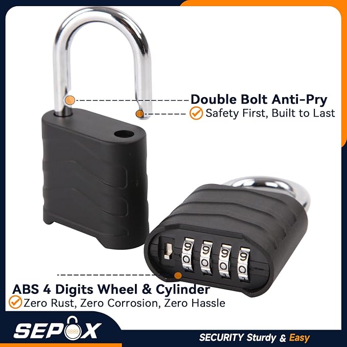 SEPOX 2PCS Large Combination Padlock, Outdoor Combo Lock 2.2" 55mm Heavy Duty Weatherproof, Ressetable 4 Digital, Security Aluminum Body, Uncuttable Shackle, for Warehouse, Home, School, Gate, Garden
