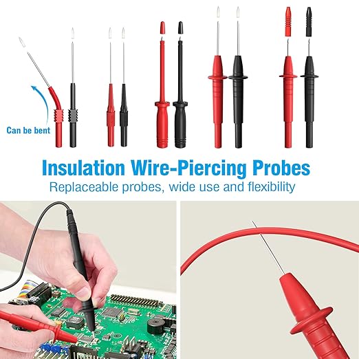 25PCS Multimeter Test Leads Kit, Test Leads Set with Replaceable Alligator Clips,Wire Piercing Probes, Alligator Clips,Test Hook Clips,Test Tweezer for Digital Electrical Multimeter Testing