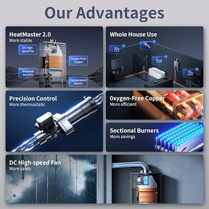 Ranein Natural Gas Tankless Water Heater with Vent Pipe, Indoor Max 4.3 GPM, 100,000 BTU Instant Hot Water Heater