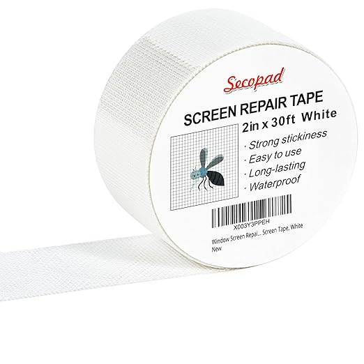 White Window Screen Repair Tape, 2 in X 30 FT (360IN) Kit for Windows or Doors, Strong Adhesive Patch Fiberglass Mesh Repair