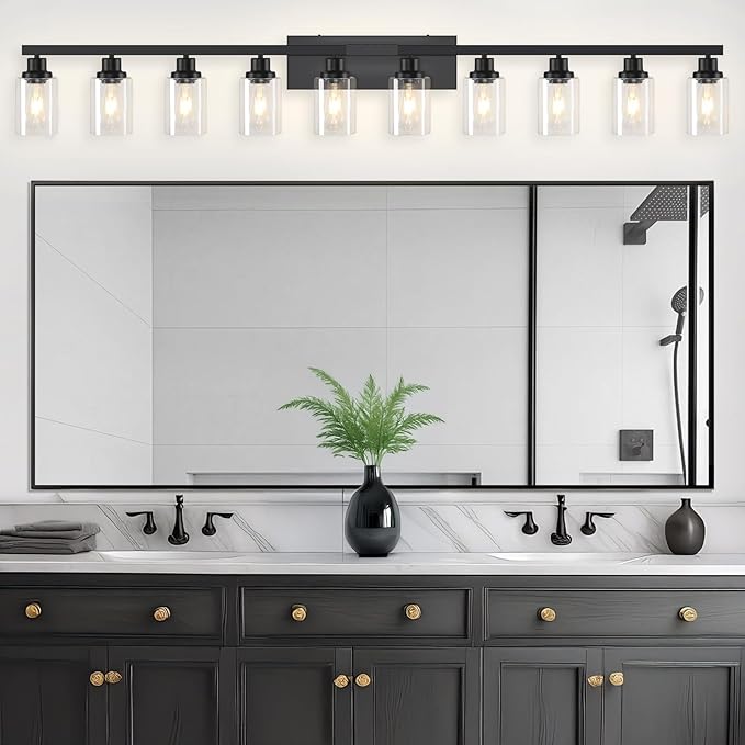 10 Light Bathroom Vanity Lights Over Mirror, 65.4inch Black Vanity Lights Fixtures Matte Black Modern Vanity Lights Black Bathroom Wall Lighting for Mirror Bedroom,Living Room