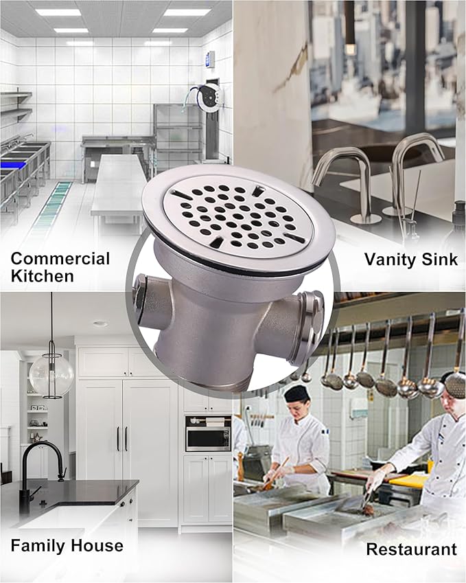 Commercial Sink Drain: 3-1/2" Sink Opening Waste Drain Valve - Brass Kitchen Sink Drain With Lever Handle - Commercial Sink Stopper Prevents Sink Clogged Overflow for Restaurant Multi-Basin Sink