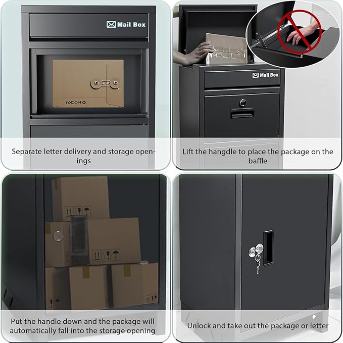 Package Delivery Boxes for Outside, Parcel Drop Boxes with Lock, Custom Address Stickers Package Drop Boxes for Outside is Weatherproof,Package Delivery Box for Porch,No Installation(17.5*18*43.5 in)