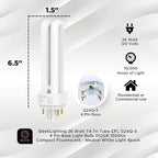 SLEEKLIGHTING 26 Watt T4 Double Tube CFL 4 pin G24q-3 Base Light Bulb 3500K 1500lm -UL Listed,Compact Fluorescent -Neutral White Light 4pack