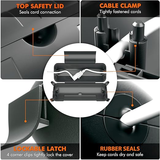 RESTMO Outdoor IP44 Waterproof Electrical Box, Weatherproof Extension Cord Cover, Safety Seal Enclosure to Protect Power Connections, Holiday Light Decorations, Power Tools, Fountains, Gray