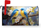 Summer Bird Floral Mailbox Covers Magnetic Oversized Spring Bluebirds Flower Mailbox Cover Large Size 21x25.5 Inch Mailbox Wraps Outdoor Decoration Post Letter Box Cover for Garden Yard