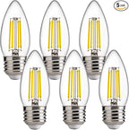 FLSNT Dimmable LED Candelabra Bulbs, 60W Equivalent LED Chandelier Light Bulbs, 5000K Daylight, E26 Base, 550LM, 6 Pack UL,CA65 Listed.