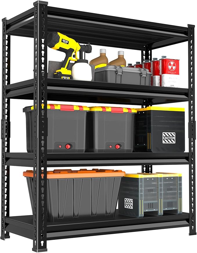 40" W Garage Shelving Heavy Duty, 1600 Lbs Loads Garage Storage Shelves Heavy Duty, 4-Tier Metal Shelving Units and Storage for Basement, Retiple Tanks,40" Wx16 Dx72 H, Black
