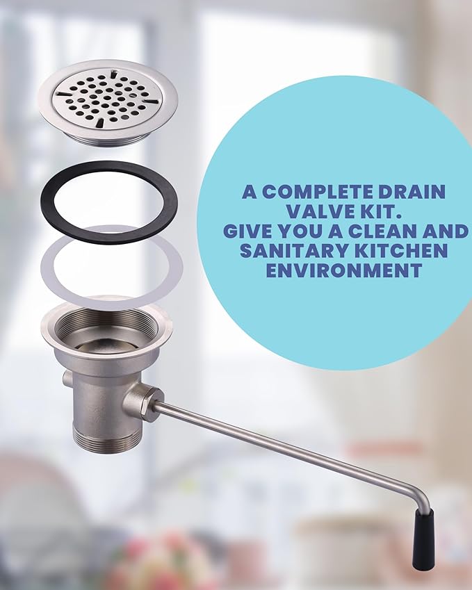 Commercial Sink Drain: 3-1/2" Sink Opening Waste Drain Valve - Brass Commercial Kitchen Sink Drain with Twist Handle - Prevents Sink Clogged Overflow for Commercial Restaurant Multi-Basin Sink