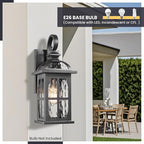 Outdoor Light Fixtures Wall Mount Aluminum Outdoor Wall Lights with Water Ripple Glass Waterproof Black Finish Exterior Wall Sconce Porch Lights for House Garage Doorway 15 Inch Height 2-Pack